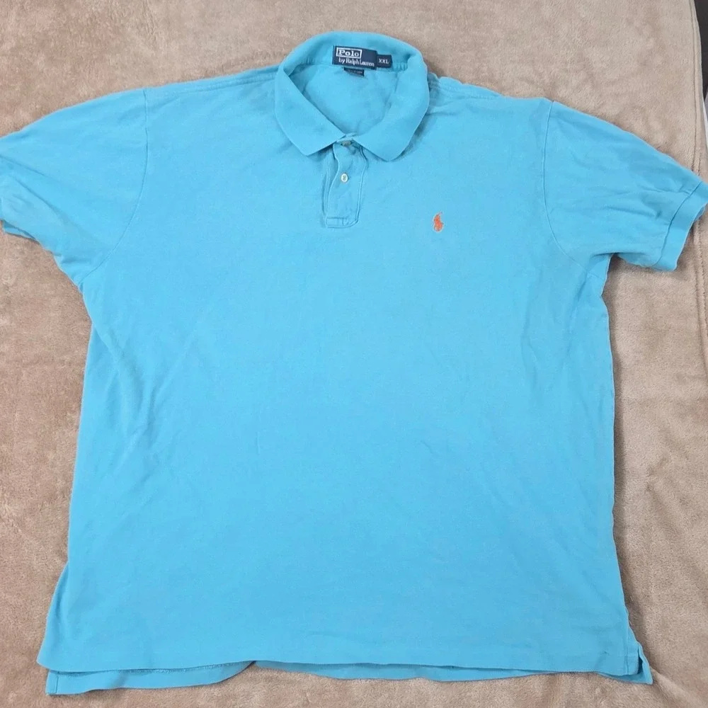 Vintage Polo Ralph Lauren Polo Shirt size XXL Light Blue Cotton Short Sleeve